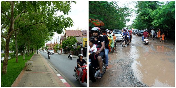 road comparison chiang mai (left) and siem reap (right)