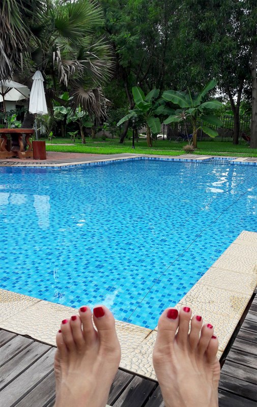 Fancy feet poolside at Angkor Heart Bungalows, Siem Reap, Cambodia 